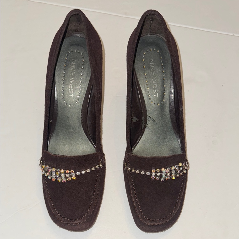 Nine West Brown Heels with Rhinestone Embellishment